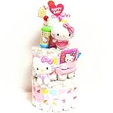 s53 おむつケーキ３段　女の子☆人気キャラ☆キティちゃんてんこ盛り 出産祝い　オムツケーキ　ベビーギフト　サンリオ　ハローキティ