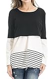 XFentech 新しい レディース ママ コットン マタニティ 産後 授乳服 長袖 ラウンドネック トップス クロスアップタイプ 看護用Tシャツ, ブラック/M
