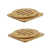 (4, Round + Square) - Bamboo Trivet Mat Set, Bamboo Hot Pot Holder Pads, Non-Slip Hot Pot Holder (4,