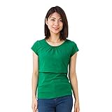 ミルフェルム 授乳服 ストレッチ天竺チビ袖パフスリーブTシャツ LL グリーン(75)　マタニティ 産前産後 春夏秋冬 授乳口付き