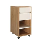 DEVAISE デスクワゴン サイドワゴン ワゴン単品 キャビネット キャスター付き A4対応 収納力満点 木製 簡単組立 一年保証 オーク＆ホワイト WF0019A