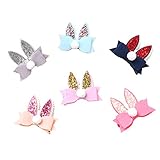 Oujyo 　うさぎのお耳とリボンがかわいい キュートなヘアクリップ　　ヘアピン　前髪クリップ　ヘアアクセサリー 　カラフル 6点セット　 子供日 出産お祝い　誕生日プレゼント　お盆　　お宮参り　　三