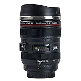 COMEMUGIYA 400ml カメラレンズ型マグカップ（キャップ型、黒、BLACK）