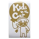 ゴールド（金） 犬 パグ タッチ 風船 Kids in the car キッズ イン ザ カー キッズインカー ステッカー 窓ガラス用シールタイプ 車 戌...