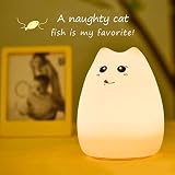 Cat LEDベビー子供夜ライト、かわいいマルチカラーシリコンソフトKitty Nurseryランプ子供幼児少年少女の、タップコントロール、呼吸7-color 2ライトモード ホワイト