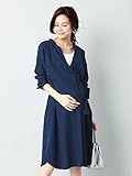 Angeliebe エンジェリーベ マタニティ ワンピース 授乳しやすい ストレッチ ローン スキッパー ワンピ 妊婦服 産前 産後 長袖 フリー ネイビー 22166 22166200