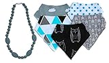 Boys Bandana Bibs & Silicone Teething Necklace Set by The Spunky Baby by The Spunky Baby