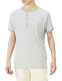 [フルーツオブザルーム] カジュアル ワッフル生地 サーマル パックＴシャツ ボーダーＴシャツ ヘンリーネック グレー