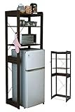 JKプラン 木製 冷蔵庫ラック 冷蔵庫の上に電子レンジ 幅60 cm 冷蔵庫上収納 レンジ台フック付き トースターラック ゴミ箱収納キッチン収納 ブラウン TSKKS00013BR
