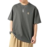 [Kananimo] ビッグシルエット メンズ 半袖 Tシャツ 大きいサイズ ゆったり おしゃれ ロゴ tシャツ カジュアル 半スリーブ ティーシャツ 丸襟 メンズ服 春夏秋 (JP, アルファベット, 3XL, グレー)