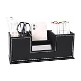 TOSHISON 卓上收納 リモコン収納 PUレザー デスクオーガナイザー リモコンラック 大容量小物入れ 文房具收納 化粧品收納