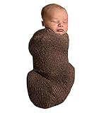 新生児のかぎ針編みのニットコスチューム写真の小道具の衣装ストレッチラップおくるみ毛布 (コーヒー)