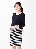 ANGELIEBE エンジェリーベ マタニティー ワンピース 授乳口付き 変形 ポンチ ボーダー ワンピ 妊婦服 産前 産後 長袖 M ネイビー 22347 22347260