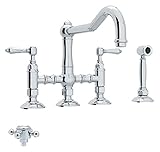 Rohl A1458XMWSAPC-2 Country Kitchen Three Leg Bridge Faucet with Metal Cross Handle, Polished Chrome