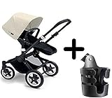 Bugaboo 2015 Buffalo Stroller Complete Set in Black/Off-White Canvas Fabric Set + Bugaboo Cup Holder