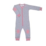 baby deedee 1 Piece Cotton Long Sleeve Footless Romper Pajama Heather Gray/Bubble Gum 12-18 months [