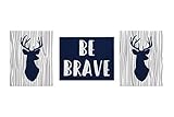 Navy Blue Grey and White Stag Wall Art Room Decor Hangings for Baby Nursery Kids and Childrens Woodl
