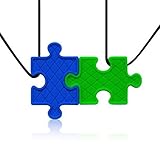 Puzzle Pendant Duo - Silicone Necklaces (Teething, Nursing, Sensory) (Denim Blue/Grassy Green) by Si