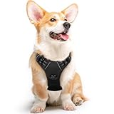 Eagloo ハーネス 犬 中型犬 8-23kg用 胴輪 犬への負担が少ない 引っ張り防止 ソフト 犬用 はーねす 着脱簡単 サイズ調節可 抜けない しつけ 運動向き 反射材 通気メッシュ ひっぱり防止 咳込み防止 柴犬 秋田犬 ビーグル 甲斐犬 M 黒