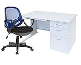 事務机 片袖机と高機能メッシュ肘付きチェアのセット オフィスデスクと事務椅子のセット品 (W1200*D700*H700＋チェア色：背青座黒)