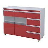 JKプラン Parl　鏡面仕上げキッチンカウンター レンジ台 120cm幅 レッド FPL-0004-RE