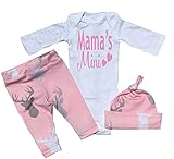 Baby Girls 3pcs Outfit Mama 's Miniボディスーツロンパース帽子鹿パンツ服 カラー: ピンク