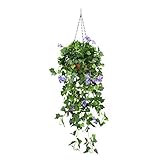 Sund 人工観葉植物 吊り下げ インテリア 飾り付け 2本セット プラントポット付き 室内装飾 欧米風 プレゼント お祝い 癒し 世話いらない パーティー/結婚式/引越し 朝顔 ダックパープル