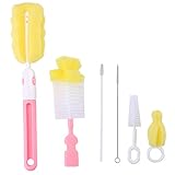 哺乳瓶ブラシセット ボトルブラシ スポンジブラシ 乳首/哺乳瓶/水筒 洗浄ブラシ 衛生なPP製 6点セット (ピンク)