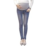 Spinas（スピナス) 裾の切りっぱなしデザインがおしゃれ マタニティパンツ ダメージ加工 クラッシュデニム 裾切りっぱなし カットデザイン マタニティ スキニーデニム 全2色(ブルー　ブラック)