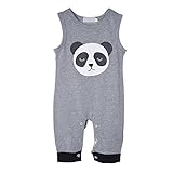 ベビー服　カバーオール　子供服　袖なし　ズボン　赤ちゃん　幼児　女の子　男の子　綿　柔らかい　パンダプリント　可愛い (90cm)