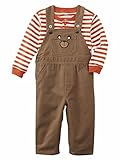 Little Wonders Infant Boys Bear Outfitストライプシャツブラウンオーバーオールセット カラー: ブラウン