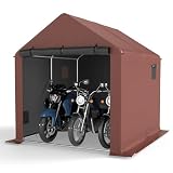 COVERONICS サイクルハウス 4台用 大型 自転車置き場 屋外 オートバイクガレージ サイクルポート バイクシェルター 自転車 テント 防水防風防塵遮熱（ブラウン, 幅210×奥行240×高さ210cm)