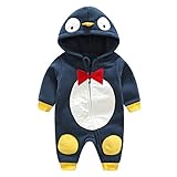 エルフ ベビー(Fairy Baby)ベビー服 ロンパース フード付き ペンギン着ぐるみ 長袖 秋冬防寒着 12M 紺色