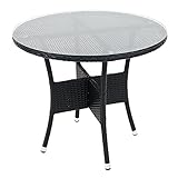 人工ラタンテーブル 単品 黒 丸テーブル 強化ガラス 籐 家具 ファニチャー インテリア おしゃれ リビング table 机 南国 アジアン バリ風 リゾート ホテル ベランダ バルコニー テラス 庭 ガーデン ブラック rattan59t