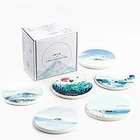 AwLm 珪藻土コースター 水墨風の杯マット 6件カバー精巧ま包装3インチ杯マット滑り止め付き、家庭と事務室処理、レストラン、茶テーブル、机、厨房と引っ越し祝いとする第一選択です。