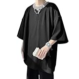[Yeecan] Tシャツ メンズ 半袖 夏服 七分袖 トップス Vネック おしゃれ 人気 無地 大きいサイズ シンプル オシャレ ゆったり 涼しい 快適 かっこいい 春夏秋 hei-XL