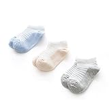 子供靴下 4-6歳 3セット コットンストライプサマーメッシュアンクルソックス