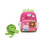 かわいい 兎 クマ 迷子 防止 ハーネス付 幼稚園 通園 出かけ リュック バッグ 羽付 リュックサック 女の子 男の子 幼児 子供用 (中型 ピンク)