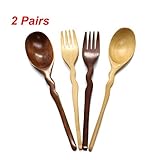 ID木製ディナースプーンとフォークセット用品Flatware、2ペア