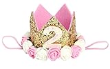 Plus Nao(プラスナオ) 子供 ヘアアクセサリー 飾り 帽子 王冠 フェルト お花 バラ 誕生日 1歳 2歳 3歳 ハーフバースデー 無地 メモリアルク - Aブルーゴールド【2】