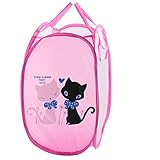 uxcell ランドリーバスケット 洗濯屋用メッシュ洗濯 バスケットストレージ ポータブル 猫のパタン 折り畳み ポップアップ