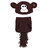 ROSENICE 赤ちゃん　新生児　手作りかぎ針編み　ビーニー帽子服　猿スタイル　写真小道具 (ブラウン)