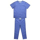 Dovewill コットン　半袖　スパ　マッサージ　制服　ユニフォーム　吸汗速乾　スクラブセット　5サイズ5色選べる - 青, L