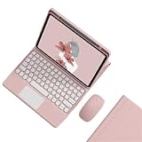 マウス付き iPad Air 13インチ 2024 キーボードケース タッチパッド搭載 マグネット 分離式 Bluetooth キーボード 丸型キー おしゃれ iPad Pro 12.9 第6 5 4 3 世代 ケース 手帳型 ビジネス 上側にペンホルダー,ピンク