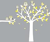 Childrens壁デカール、ホワイトツリー壁デカール、フクロウ壁デカール、フクロウステッカー Full Decal: Large Vinyl Tree イエロー 6REG_OWLS_RegTree_