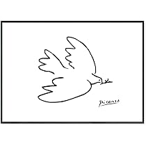 ピカソ　鳥のリトグラフ パブロ・ピカソ「鳥と人」赤鉛筆自筆サインと年代入りの白黒