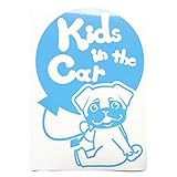 ブルー（青） 犬 パグ お座り 風船 Kids in the car キッズ イン ザ カー キッズインカー ステッカー 窓ガラス用シールタイプ 車 戌 ...