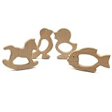 Kissteether 8pcs オーガニックナチュラルブナ木製玩具ハンドカットトロイの木馬金魚リトルアヒルキツツキ木製テーザーホルダー看護用ウッドネックレス/ブレスレットベビーギフト (木の色 8p