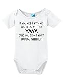 Mess With Me Mess With My Yaya Printed幼児ボディスーツベビーロンパース カラー: ホワイト