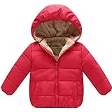 Smile キッズ 子供　ダウンジャケット ベビー 子供服 ダウンコート ダウン 棉服ジャケット 防寒 保温 アウターウエア 女の子 男の子　フード付き 秋冬　通園/通学　可愛い (80cm, レッド